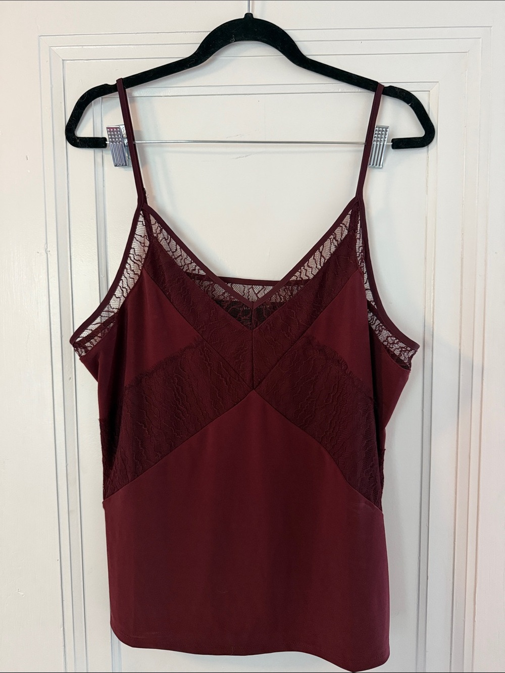 Lace Trim Burgundy Cami Tank Top